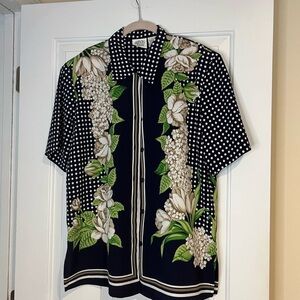 Allison Daley Women’s Midnight Black Floral Shirt w/ Shoulder Pads
